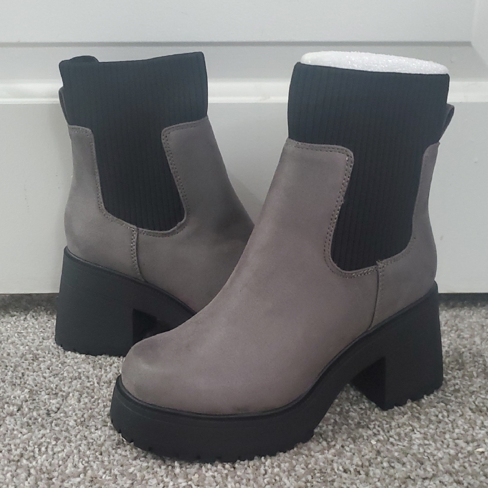 Soda Gray and Black Heeled Boots